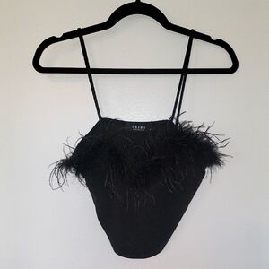 AKIRA Black Feather Trim Crop Top
